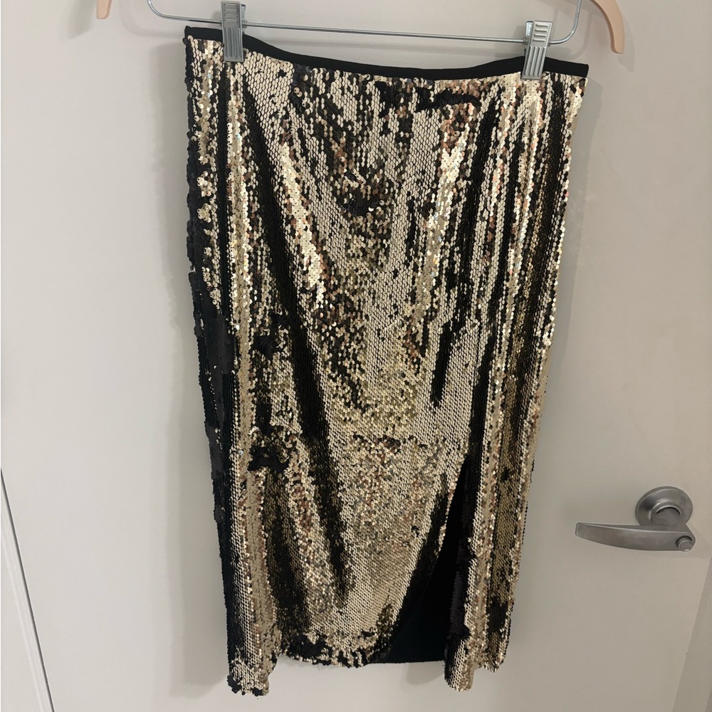Zara Gold and Black Sequin Pencil Skirt